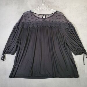 The Limited Top Women 3X Black Lace Sheer Shoulders Split 3/4 Sleeve Whimsigoth